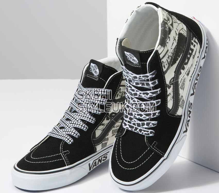 Vans Sk8-Hi Vans Collage Mens Womens - Vans Collage Black/White VN0A7Q5NBA2 Shoes