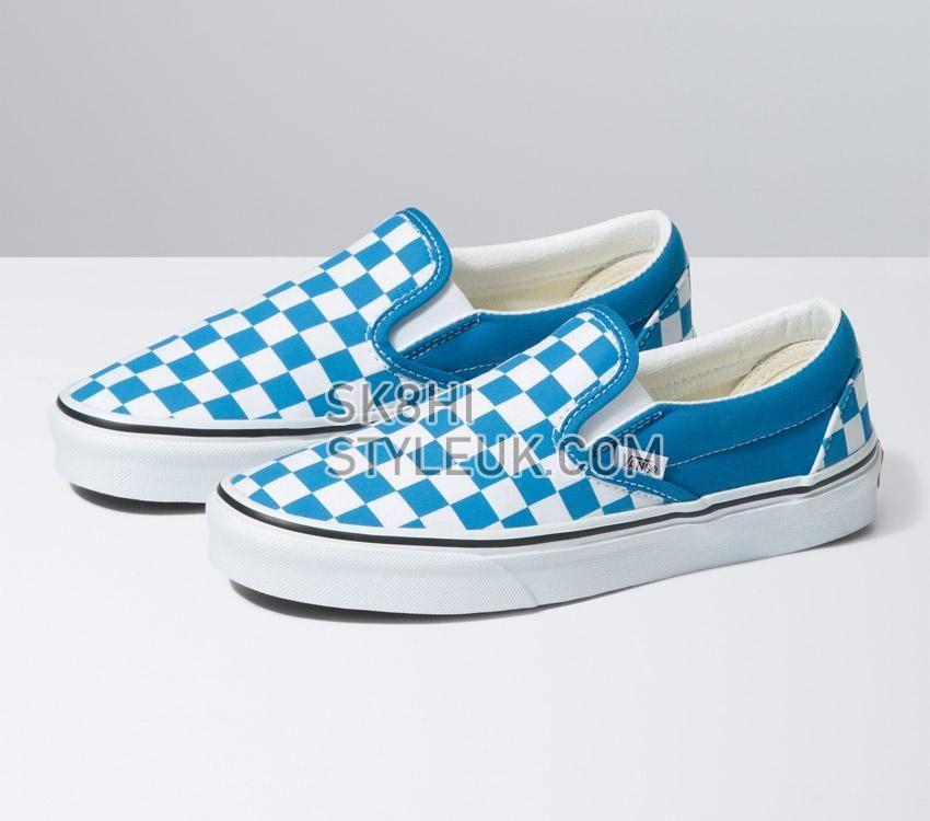 Vans Classic Slip-On Mens Womens - Color Theory Checkerboard Mediterranian Blue VN0A5JMHVD3 Shoes