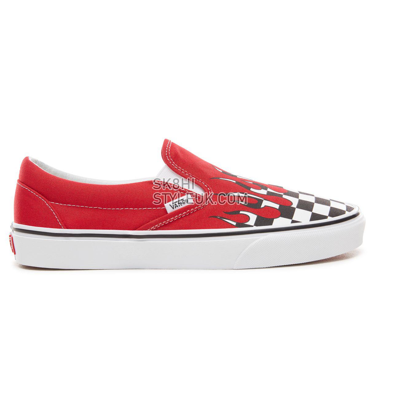 Vans Checker Flame Classic Slip-On Classic Mens Womens - (Checker Flame) Racing Red/True White VA38F7RX5 Shoes