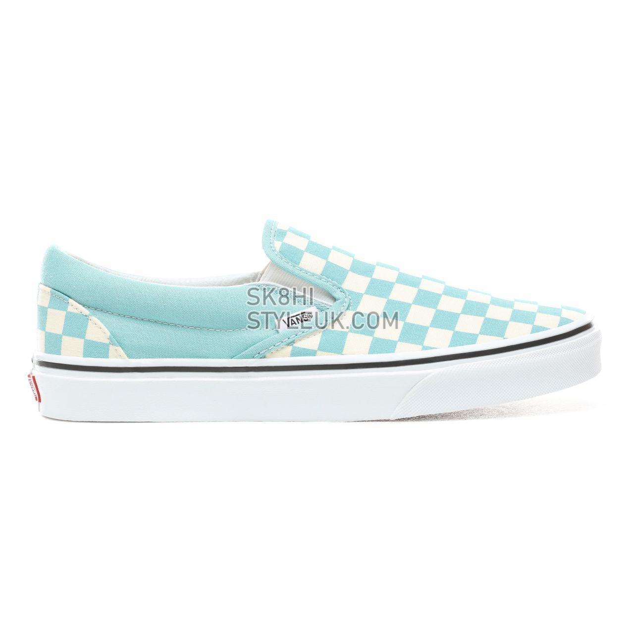 Vans Checkerboard Slip-On Classic Mens Womens - (Checkerboard) Aqua Haze/True White VN0A38F7VLU Shoes