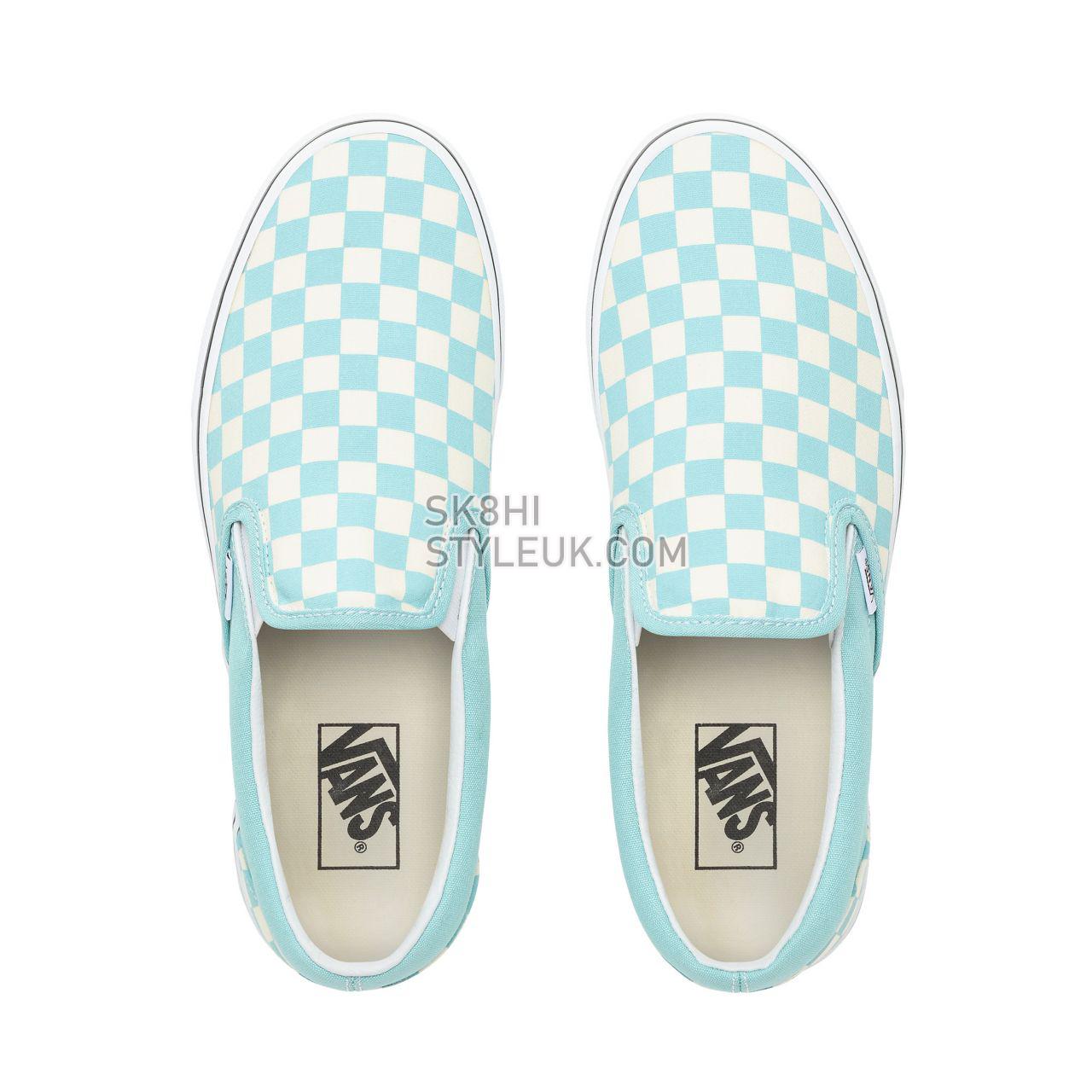 Vans Checkerboard Slip-On Classic Mens Womens - (Checkerboard) Aqua Haze/True White VN0A38F7VLU Shoes