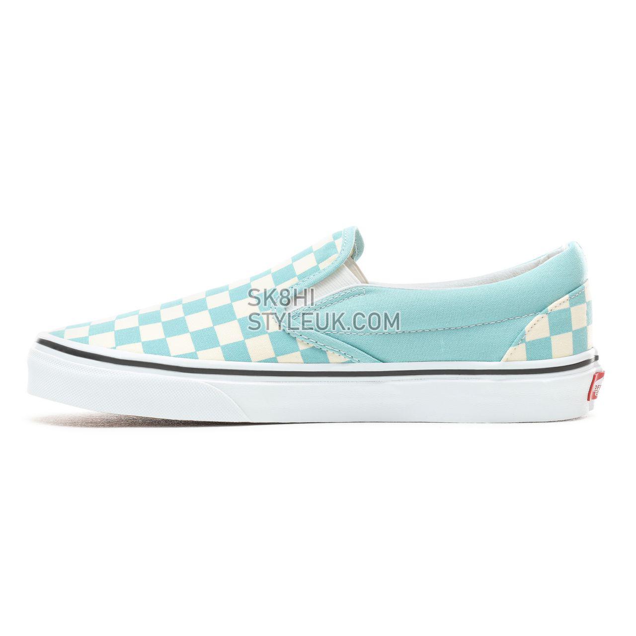 Vans Checkerboard Slip-On Classic Mens Womens - (Checkerboard) Aqua Haze/True White VN0A38F7VLU Shoes