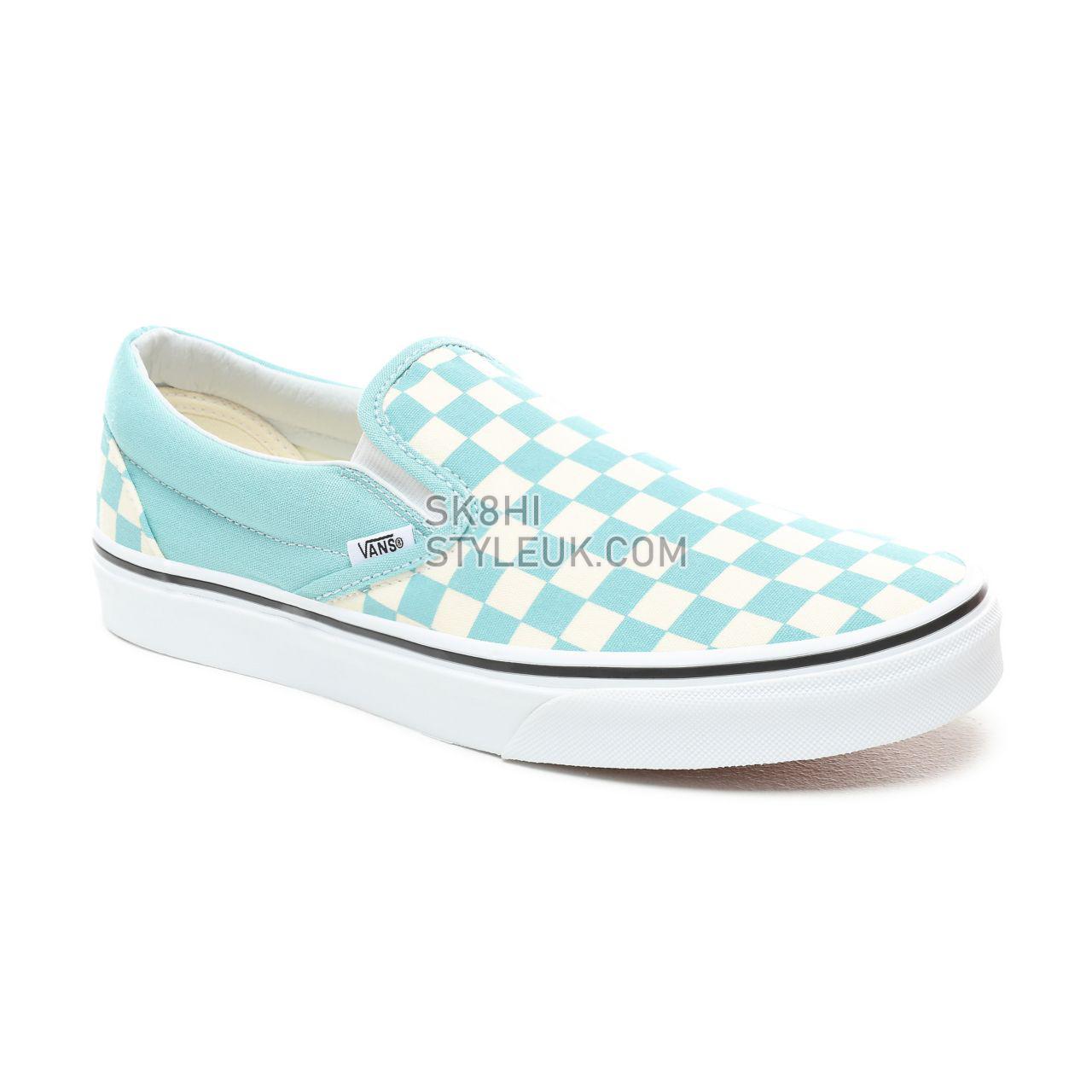 Vans Checkerboard Slip-On Classic Mens Womens - (Checkerboard) Aqua Haze/True White VN0A38F7VLU Shoes