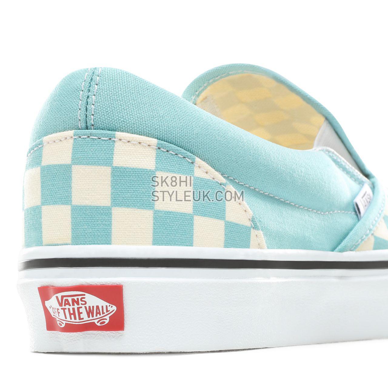 Vans Checkerboard Slip-On Classic Mens Womens - (Checkerboard) Aqua Haze/True White VN0A38F7VLU Shoes