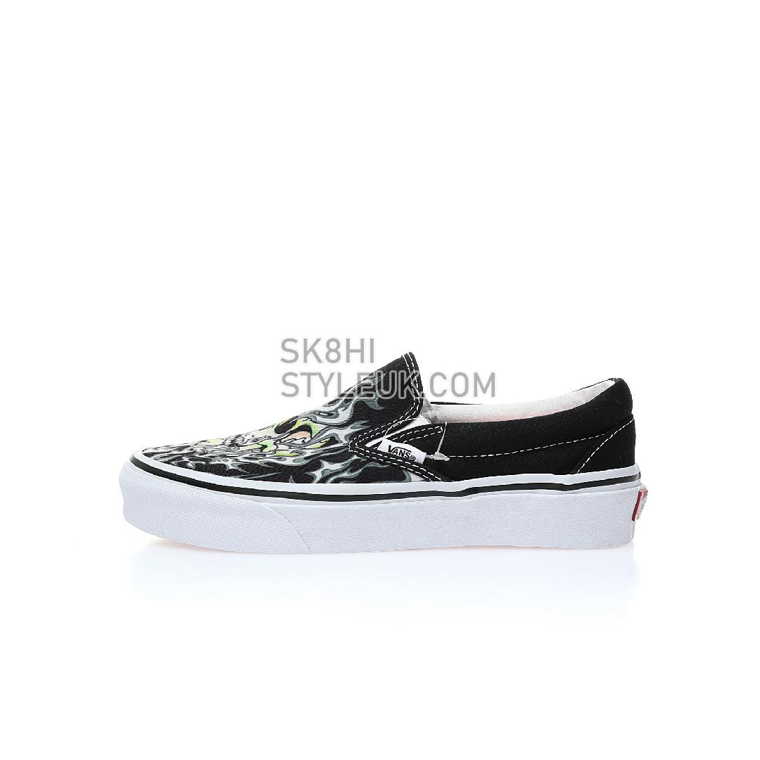 Vans Slip-On Flame Skull Mens Womens - Black/True White VN0009Q7BMX Shoes