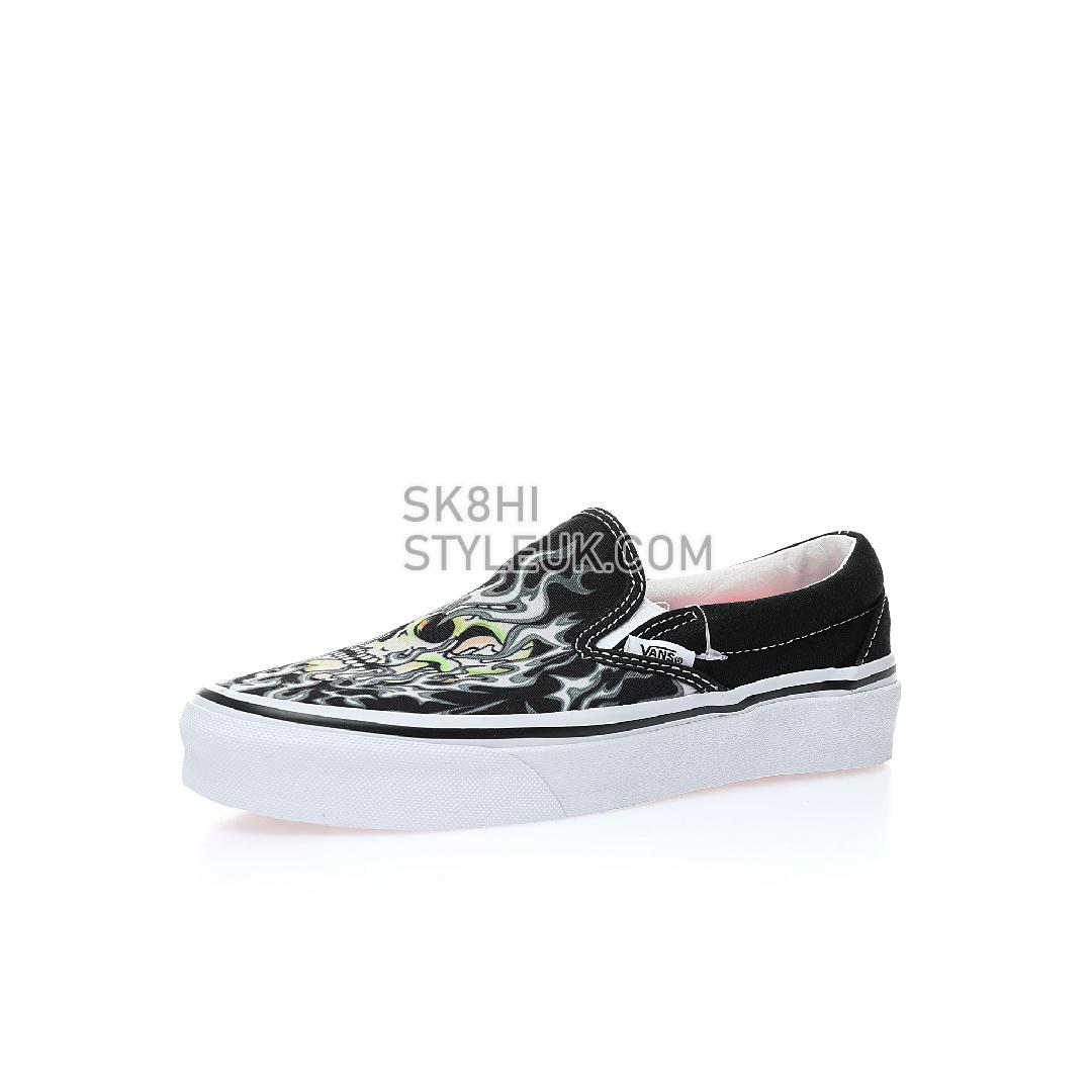 Vans Slip-On Flame Skull Mens Womens - Black/True White VN0009Q7BMX Shoes