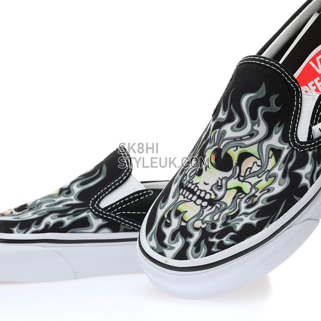 Vans Slip-On Flame Skull Mens Womens - Black/True White VN0009Q7BMX Shoes