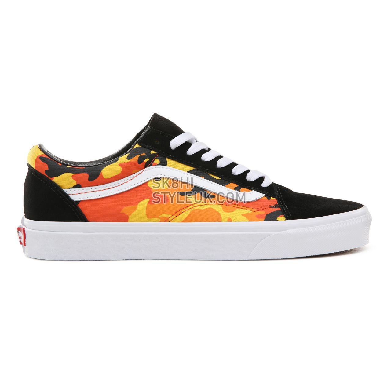 Vans Pop Camo Old Skool Classic Mens Womens - (Pop Camo) Black/Spicy Orange/True White VA38G1RK3 Shoes