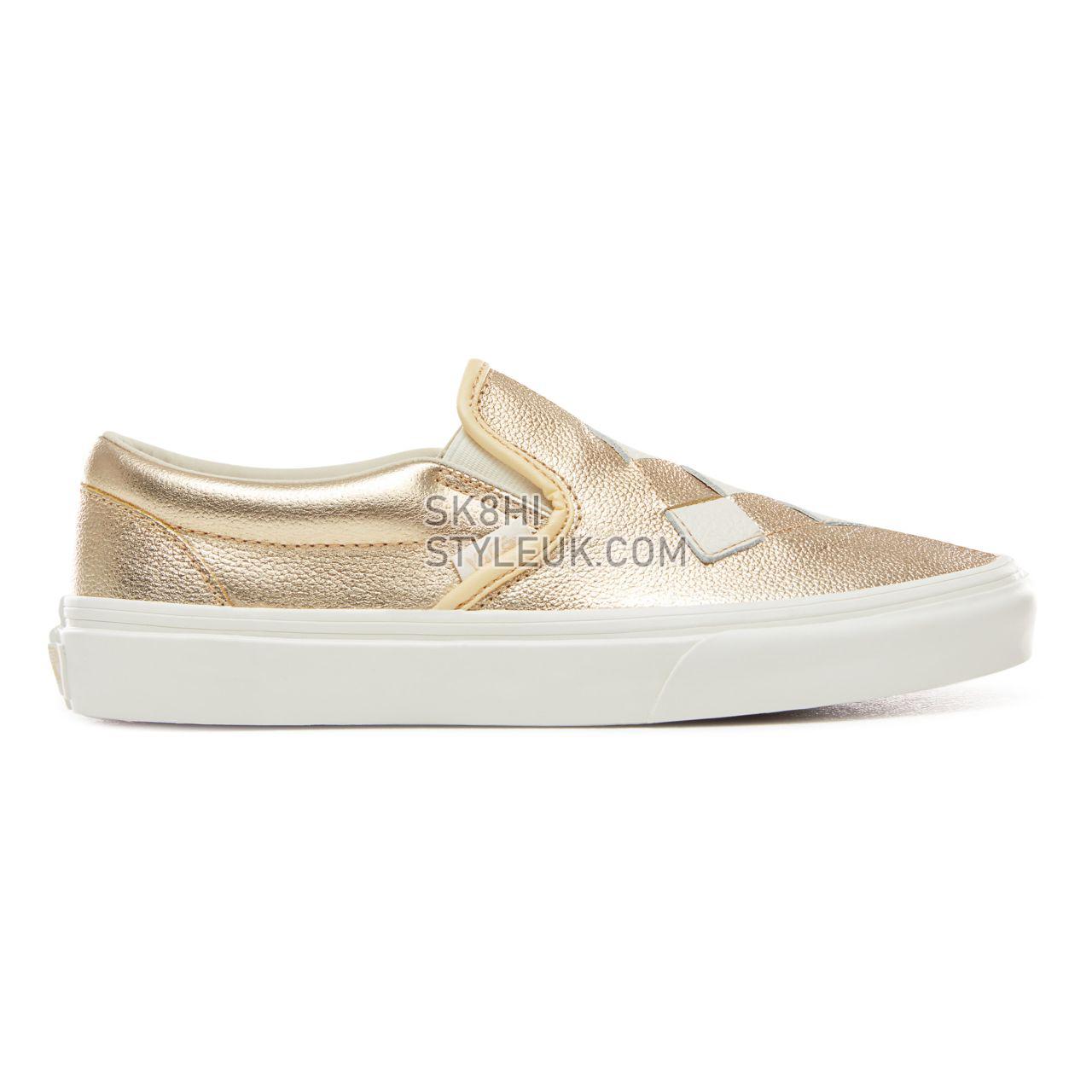 Vans Woven Leather Slip-On Classic Womens - (Woven Leather) Brushed Gold/Snow White VN0A38F7VMU Shoes