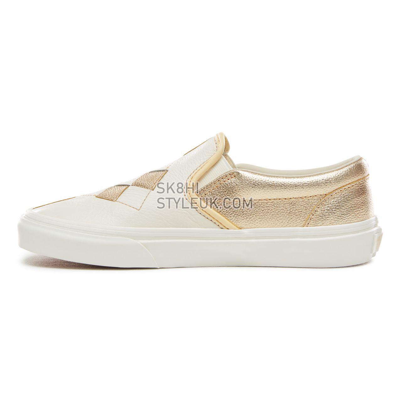 Vans Woven Leather Slip-On Classic Womens - (Woven Leather) Brushed Gold/Snow White VN0A38F7VMU Shoes