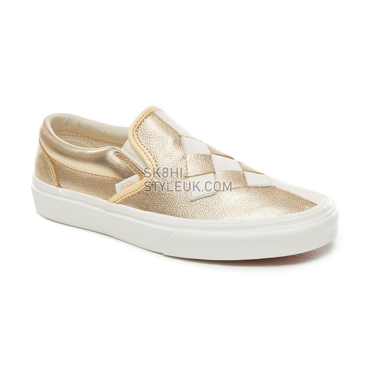 Vans Woven Leather Slip-On Classic Womens - (Woven Leather) Brushed Gold/Snow White VN0A38F7VMU Shoes