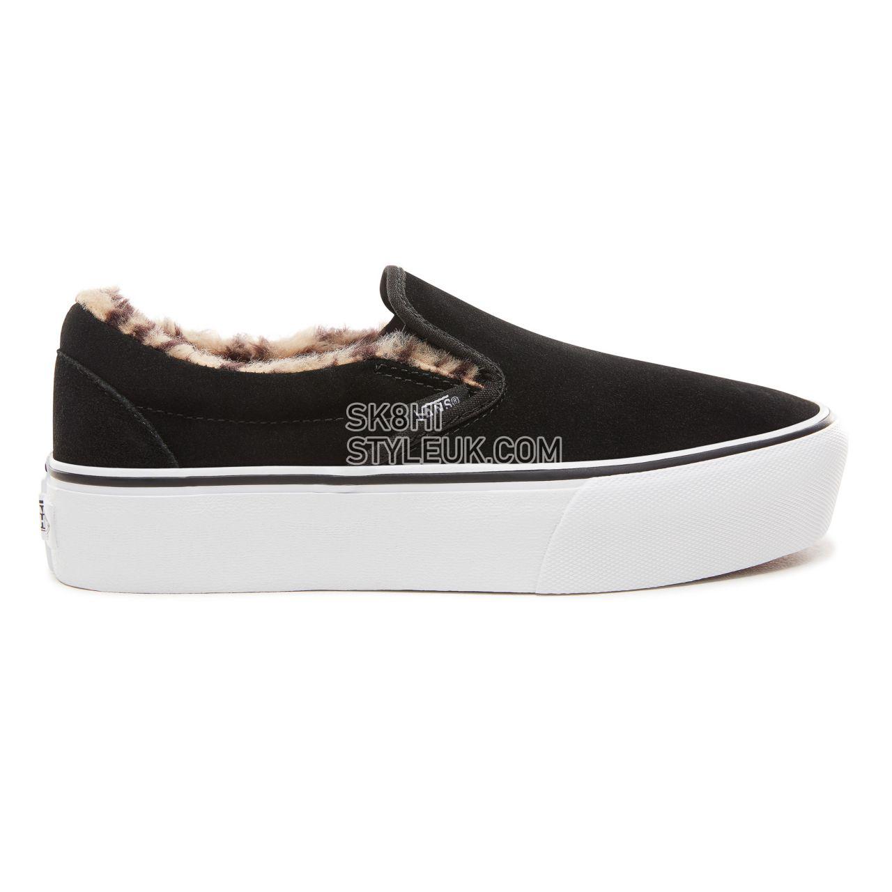 Vans Suede Classic Slip-On Platform Classic Womens - (Suede/Fur) Black/Leopard VN0A3JEZUM6 Shoes