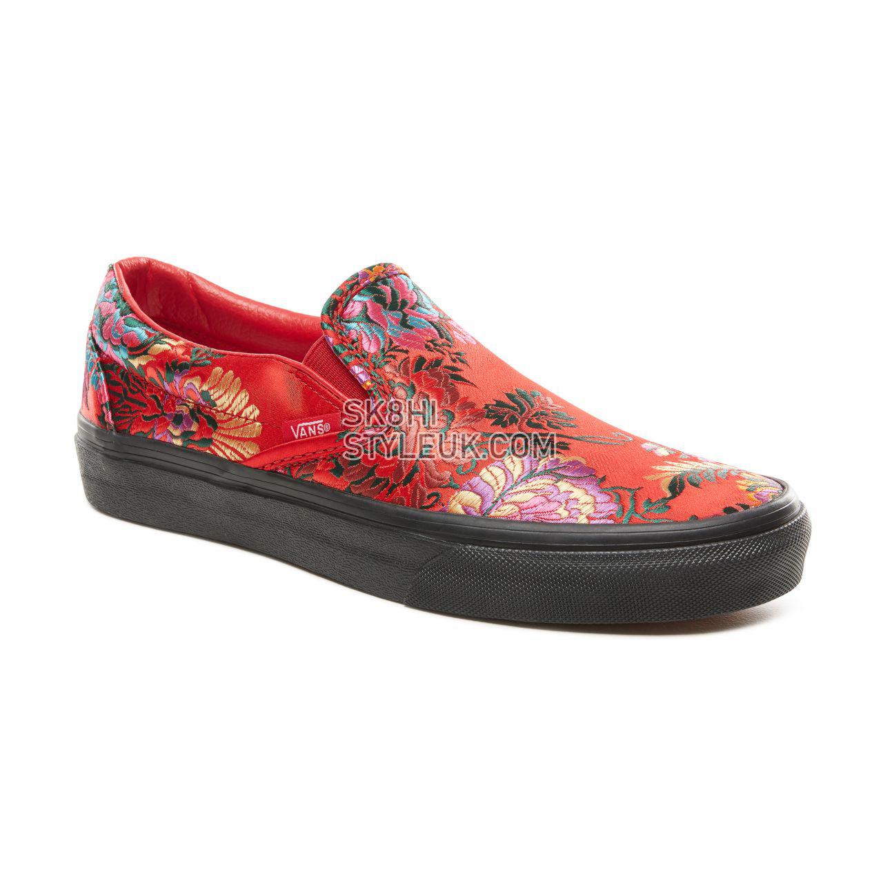 Vans Festival Satin Classic Slip-On Classic Womens - (Festival Satin) Red/Black VN0A38F7ULP Shoes