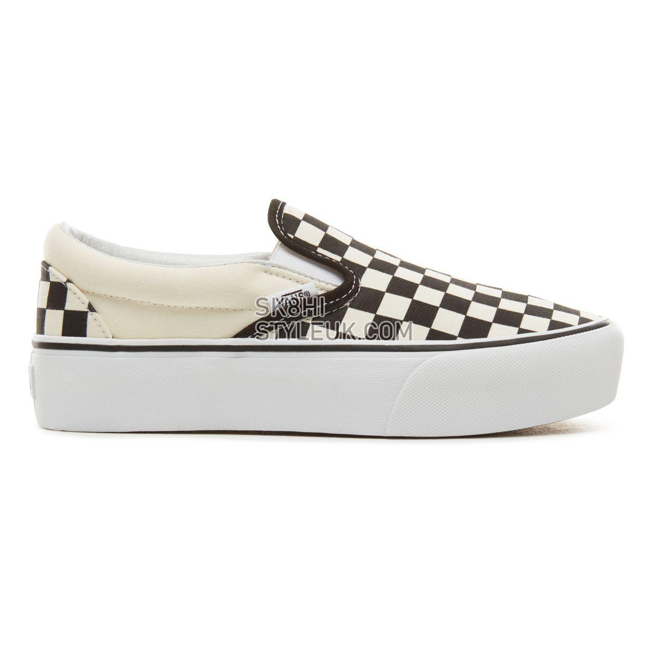 Vans Checkerboard Classic Slip-On Platform Classic Womens - Black & White Chckerboard-White VN00018EBWW Shoes