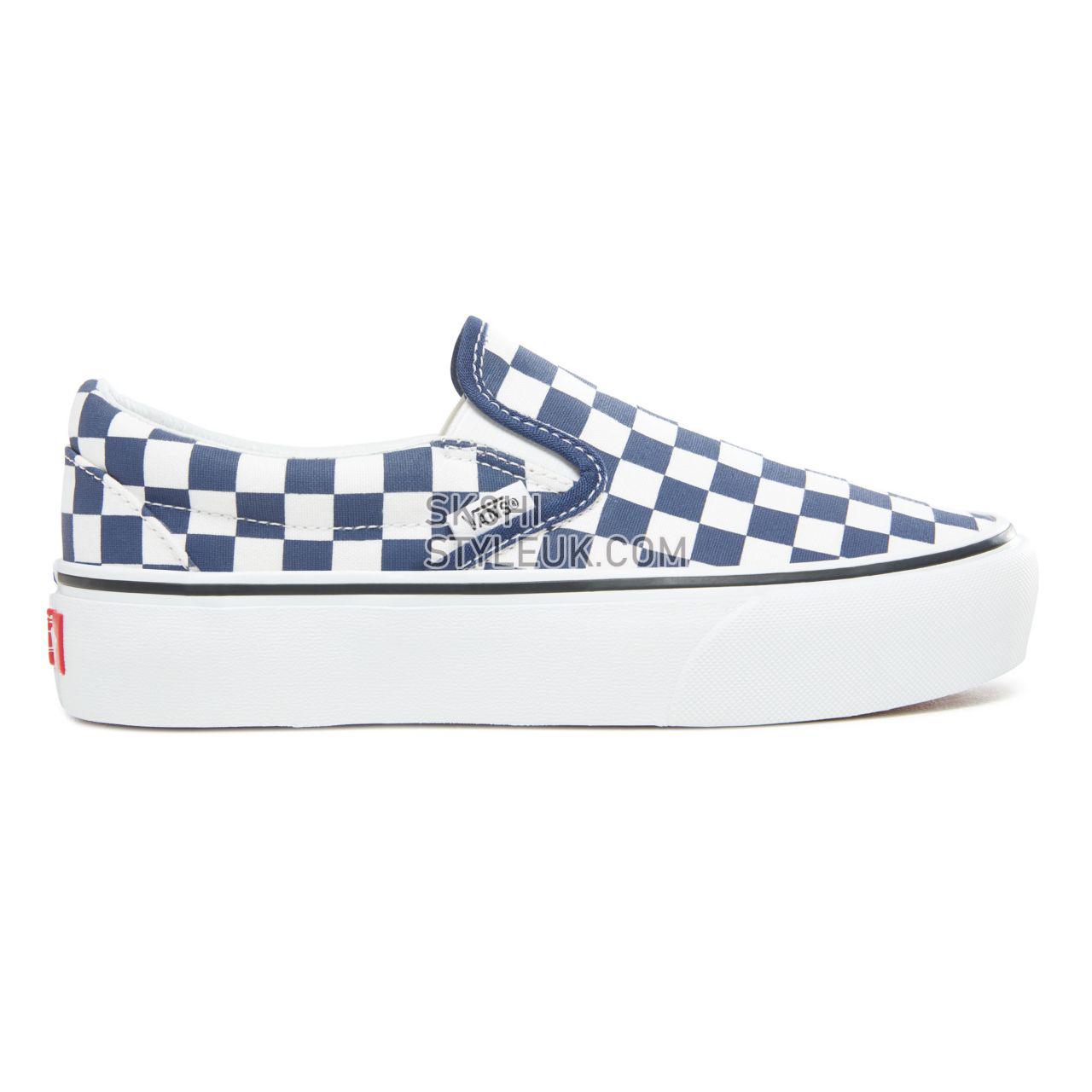 Vans Checkerboard Classic Slip-On Platform Classic Womens - (Checkerboard) Medieval Blue/True White VA3JEZS4D Shoes