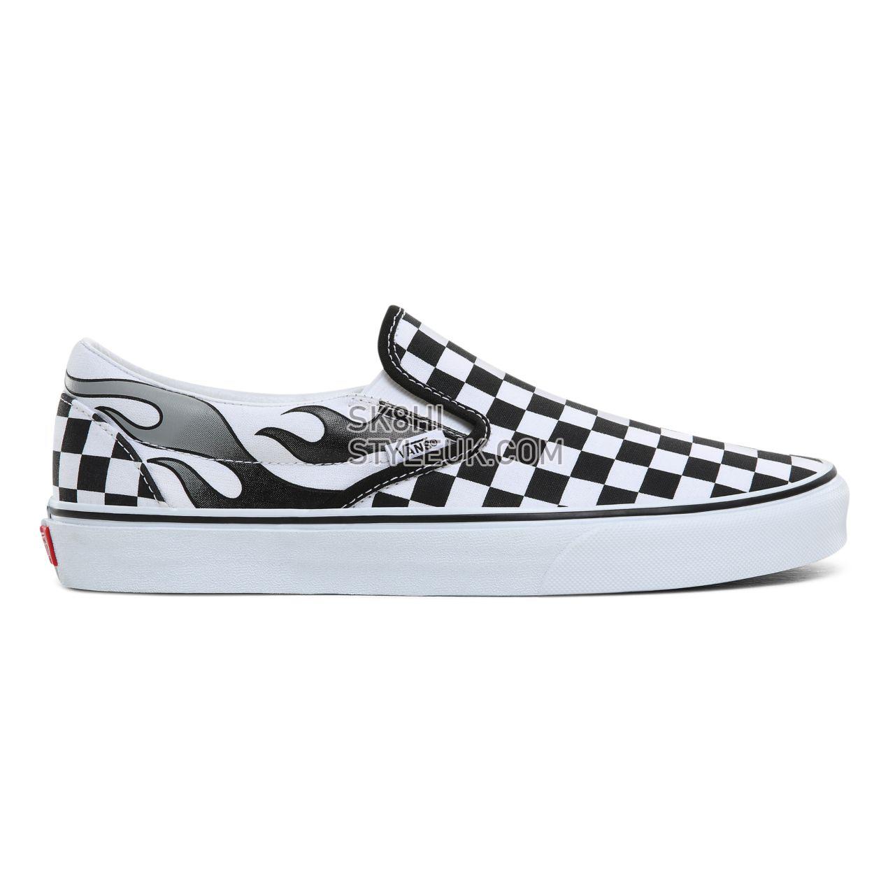 Vans Checkerboard Flame Classic Slip-On Classic Mens Womens - (Checkerboard Flame) Black/True White VN0A4BV3SX7 Shoes