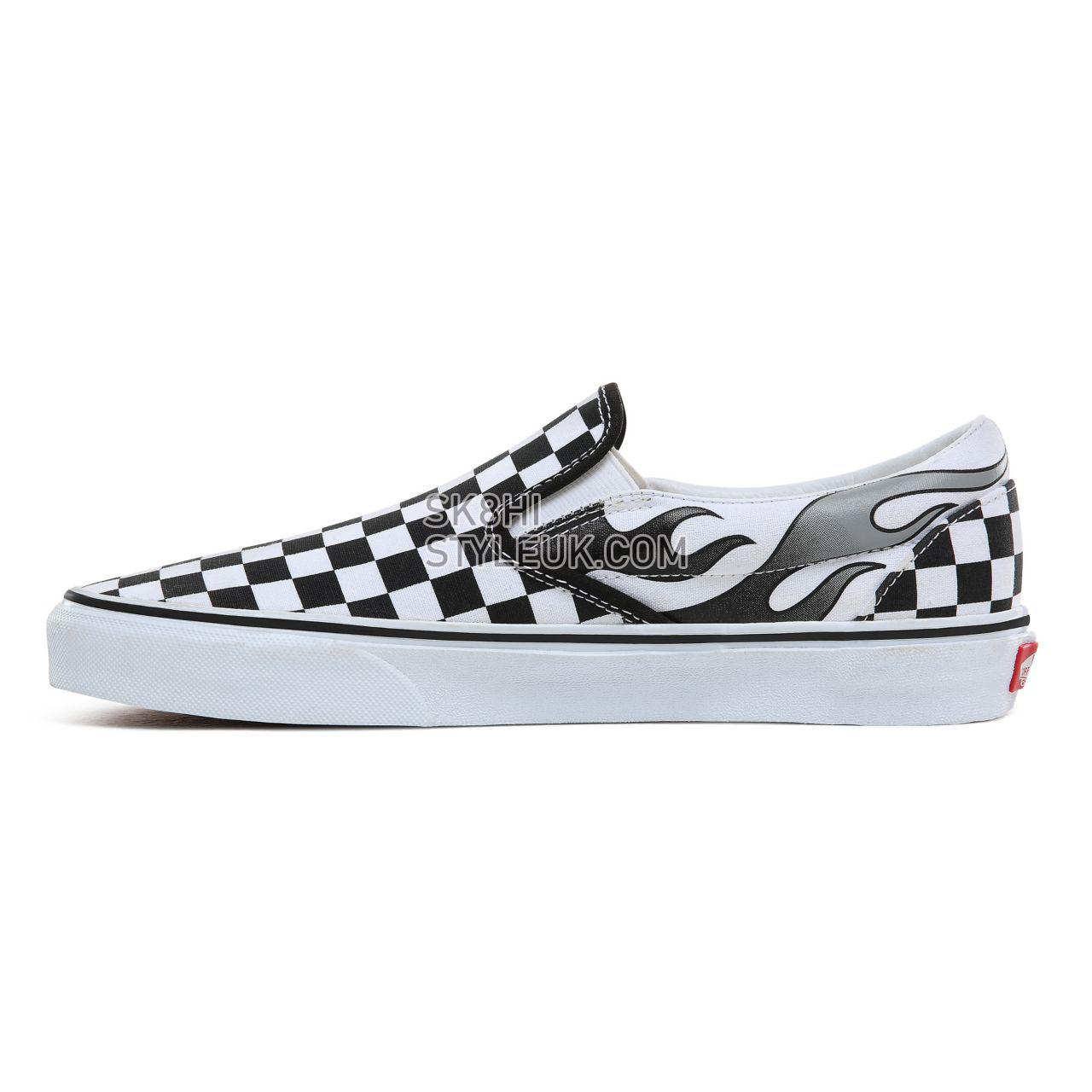 Vans Checkerboard Flame Classic Slip-On Classic Mens Womens - (Checkerboard Flame) Black/True White VN0A4BV3SX7 Shoes