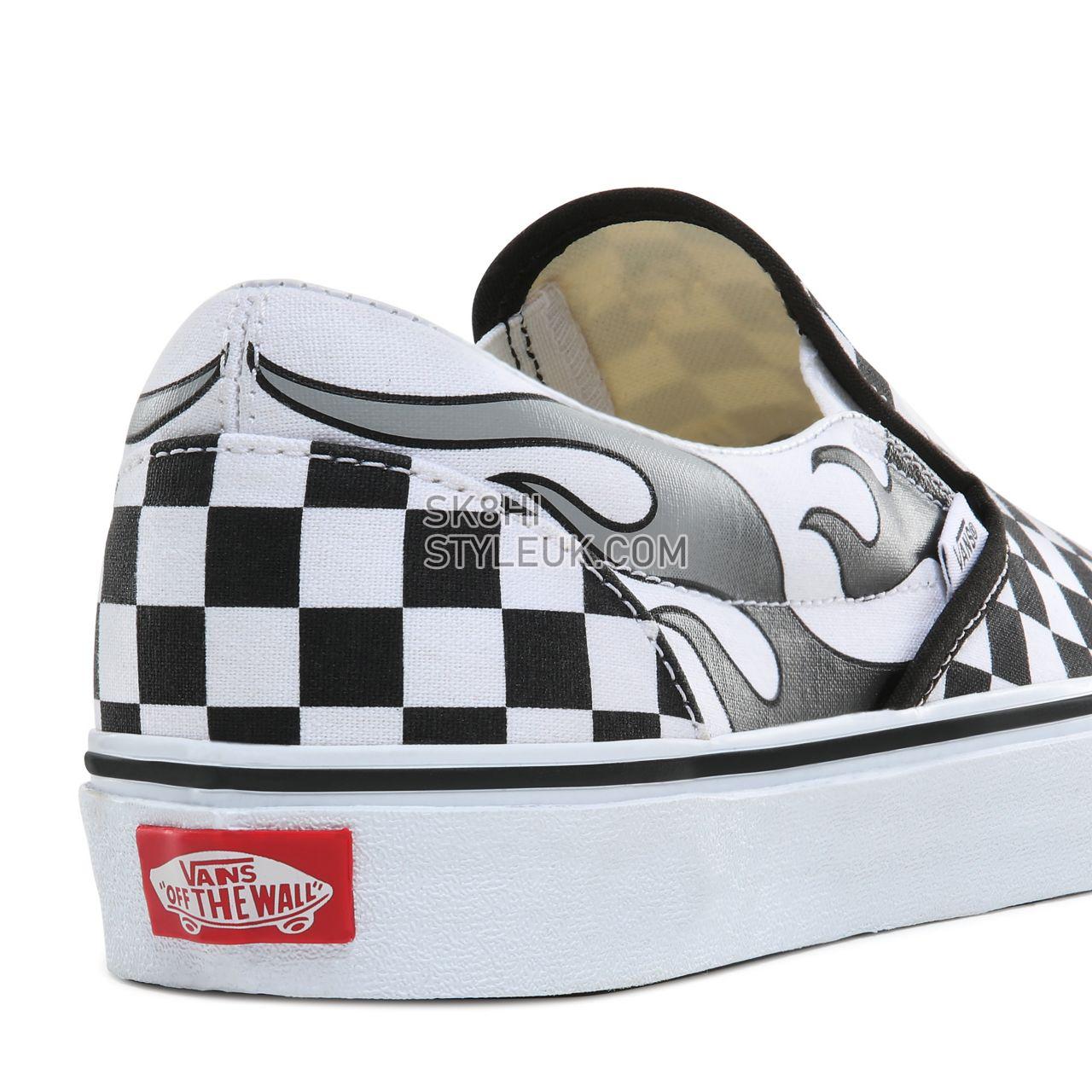 Vans Checkerboard Flame Classic Slip-On Classic Mens Womens - (Checkerboard Flame) Black/True White VN0A4BV3SX7 Shoes