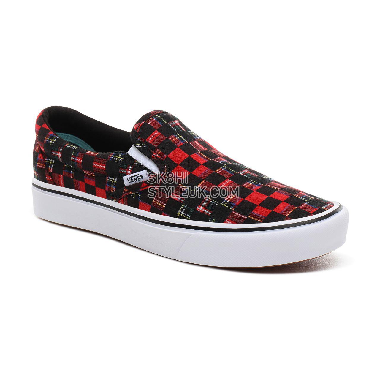 Vans Plaid Check ComfyCush Slip-On Classic Mens Womens - (Plaid Check) red/true white VN0A3WMDTG7 Shoes