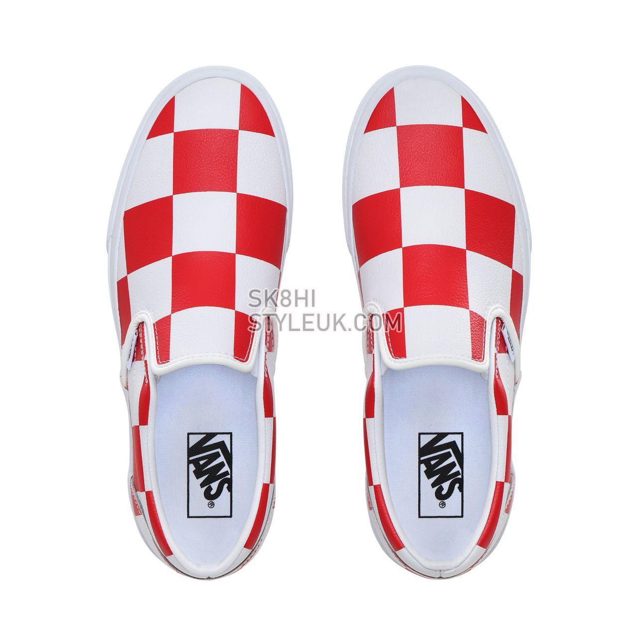 Vans Leather Check Classic Slip-On Classic Mens Womens - (Leather Check) true white/racing red VN0A4BV3TBV Shoes