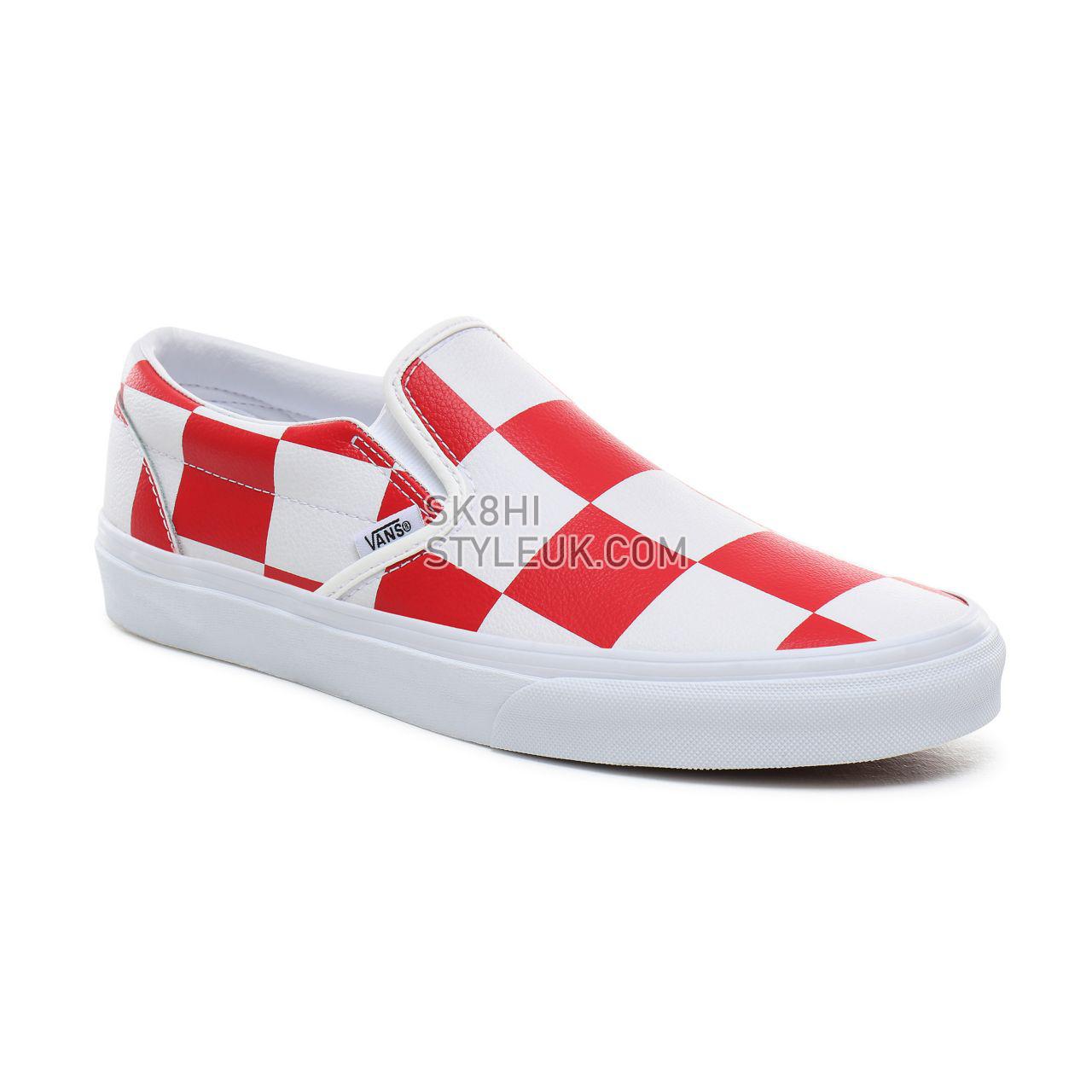 Vans Leather Check Classic Slip-On Classic Mens Womens - (Leather Check) true white/racing red VN0A4BV3TBV Shoes