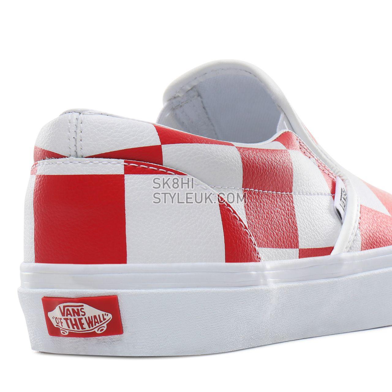 Vans Leather Check Classic Slip-On Classic Mens Womens - (Leather Check) true white/racing red VN0A4BV3TBV Shoes