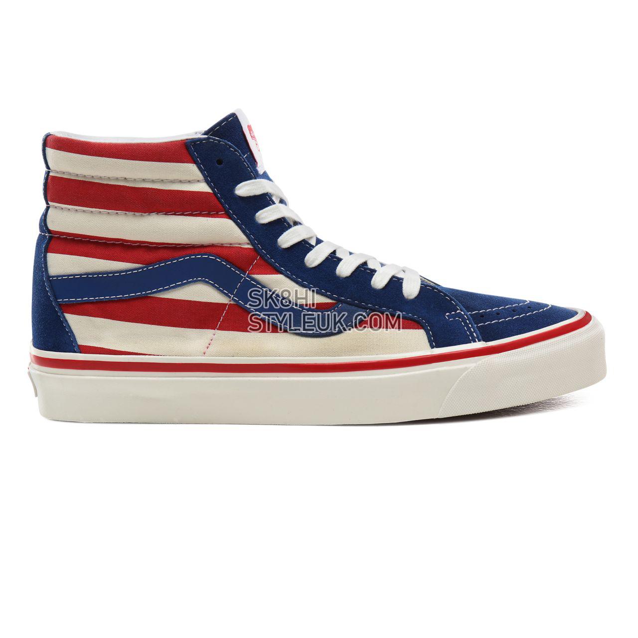 Vans Anaheim Factory Sk8-Hi 38 DX Classic Mens Womens - (Anaheim Factory) Og Blue/Og Red stripes VN0A38GFXKI Shoes