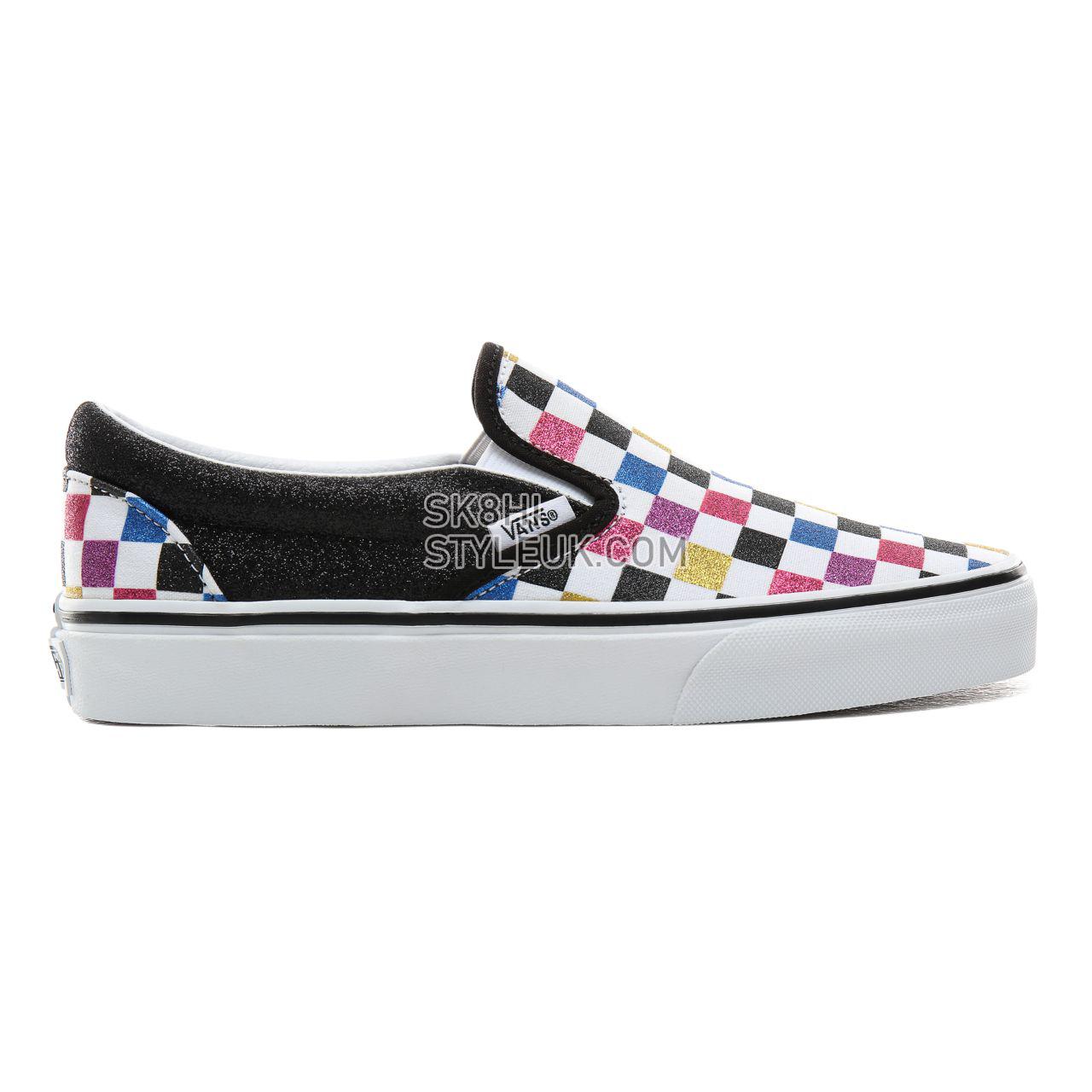 Vans Glitter Checkerboard Classic Slip-On Classic Womens - (Glitter Checkerboard) Black/True White VN0A4BV3V3P Shoes