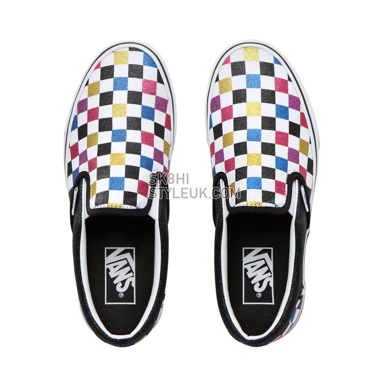 Vans Glitter Checkerboard Classic Slip-On Classic Womens - (Glitter Checkerboard) Black/True White VN0A4BV3V3P Shoes