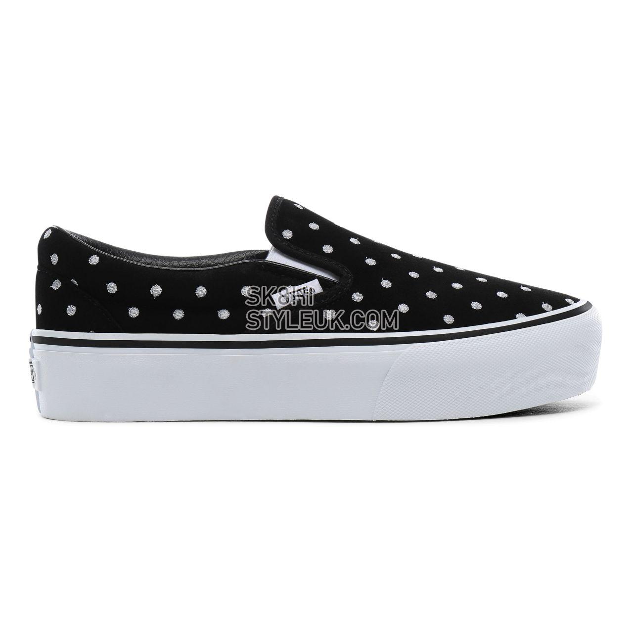 Vans Suede Polka Dot Classic Slip-On Platform Classic Womens - (Suede Polka Dot) black/true white VN0A3JEZTCB Shoes