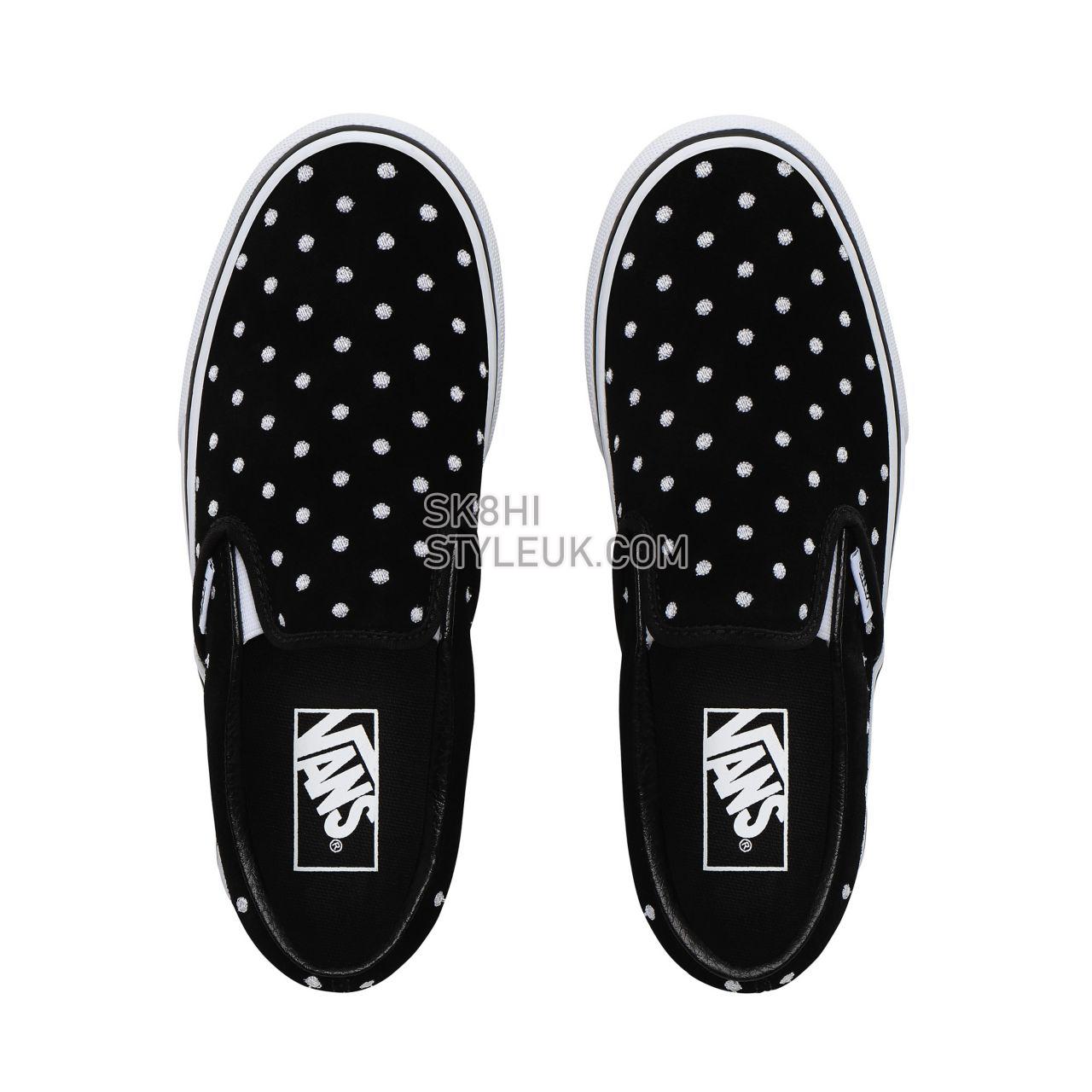 Vans Suede Polka Dot Classic Slip-On Platform Classic Womens - (Suede Polka Dot) black/true white VN0A3JEZTCB Shoes