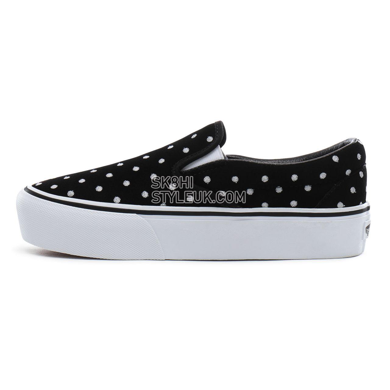 Vans Suede Polka Dot Classic Slip-On Platform Classic Womens - (Suede Polka Dot) black/true white VN0A3JEZTCB Shoes