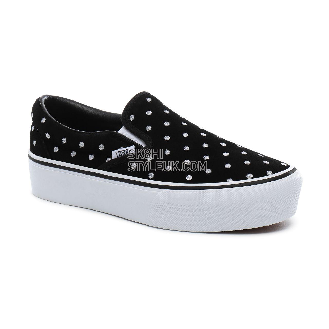 Vans Suede Polka Dot Classic Slip-On Platform Classic Womens - (Suede Polka Dot) black/true white VN0A3JEZTCB Shoes