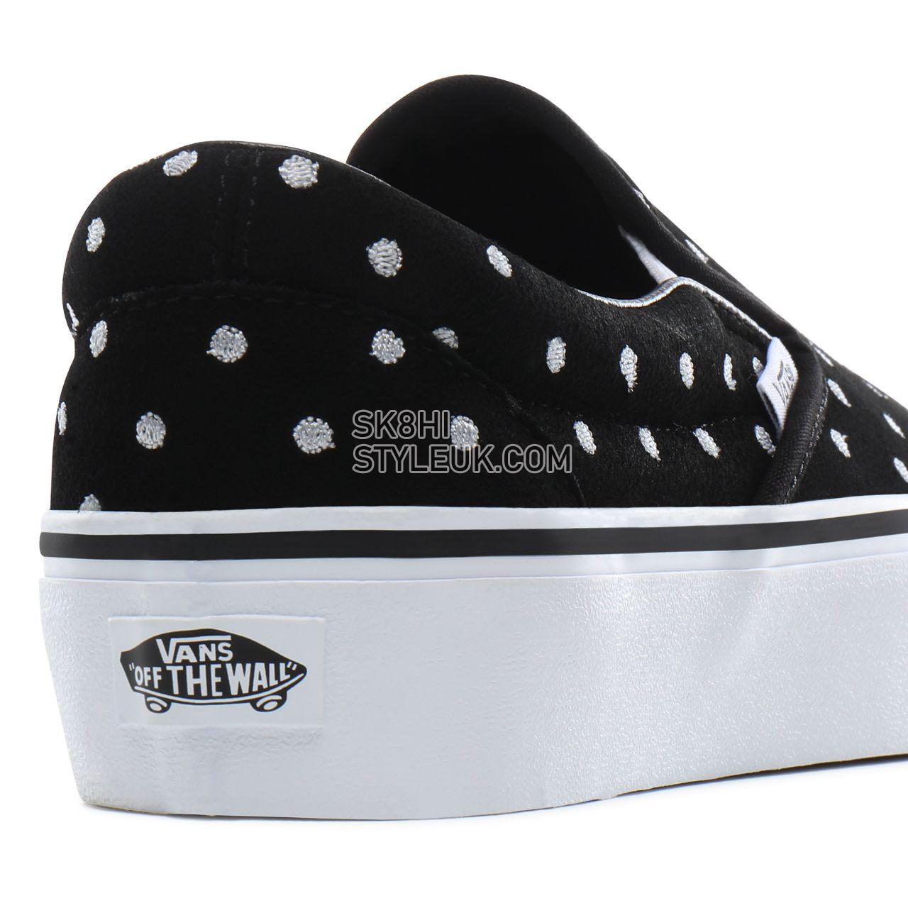 Vans Suede Polka Dot Classic Slip-On Platform Classic Womens - (Suede Polka Dot) black/true white VN0A3JEZTCB Shoes