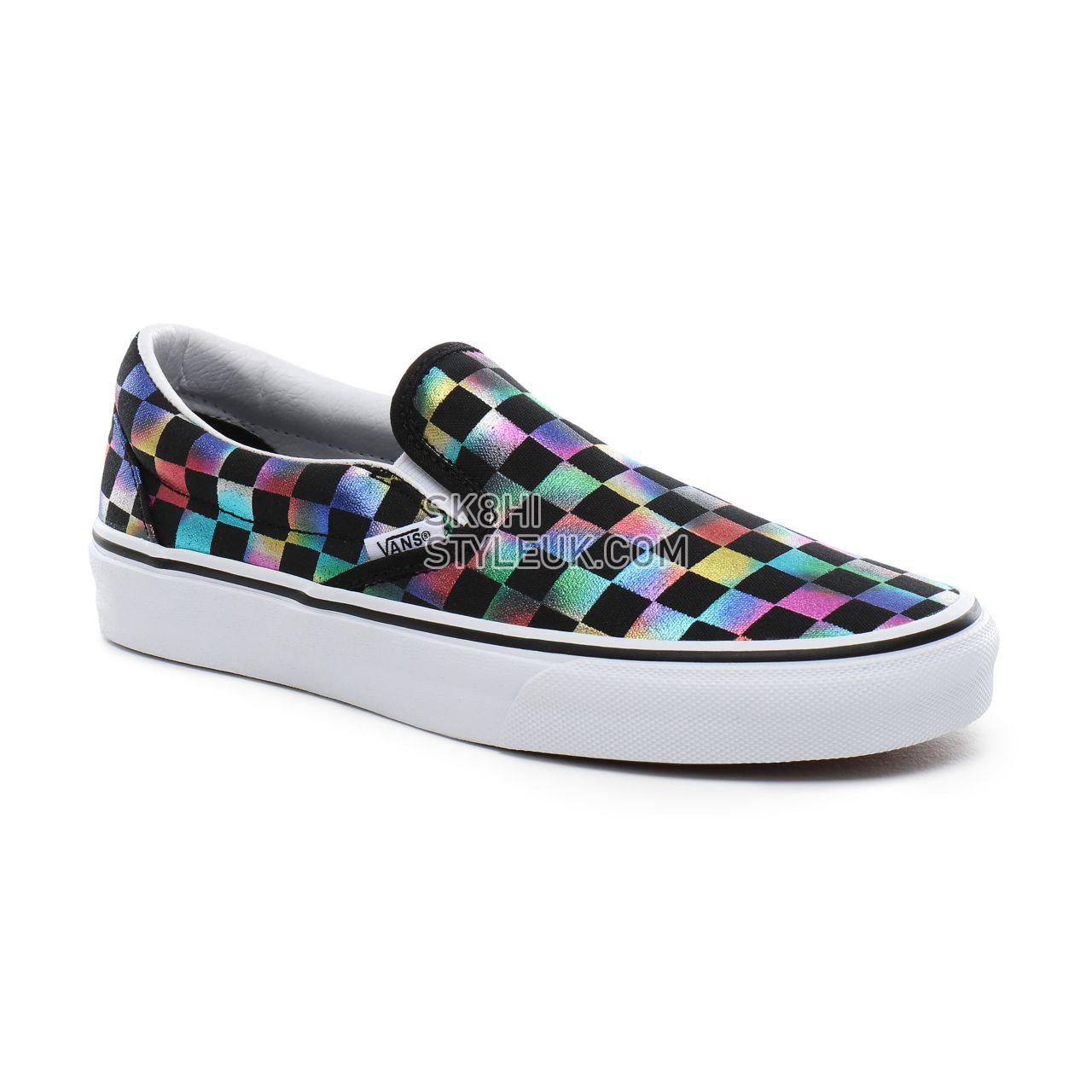 Vans Iridescent Check Classic Slip-On Classic Womens - (Iridescent Check) black/true white VN0A4BV3SRY Shoes