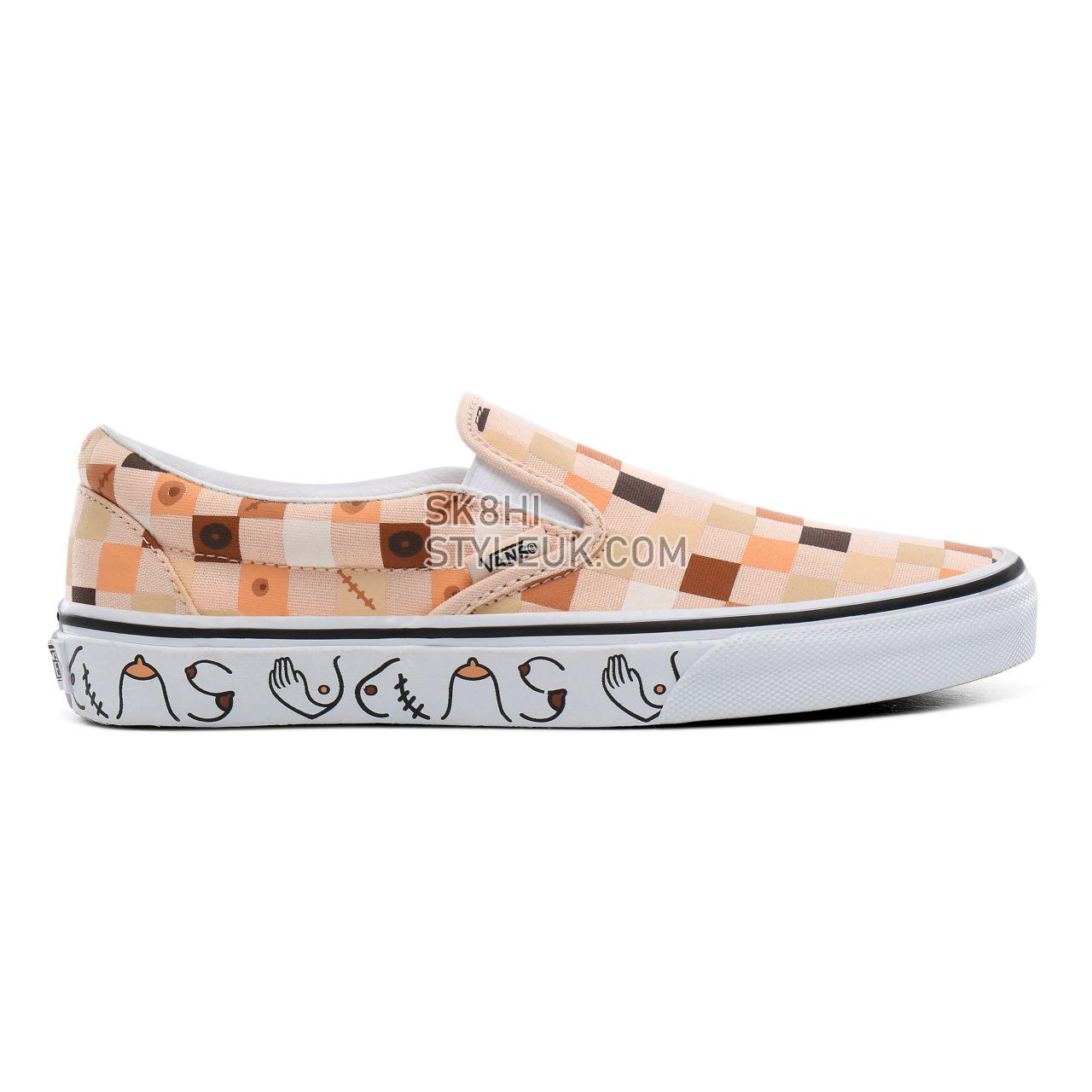 Vans Breast Cancer Awareness Classic Slip-On Classic Womens - (Breast Cancer) nude check/true white VN0A4BV3TB3 Shoes