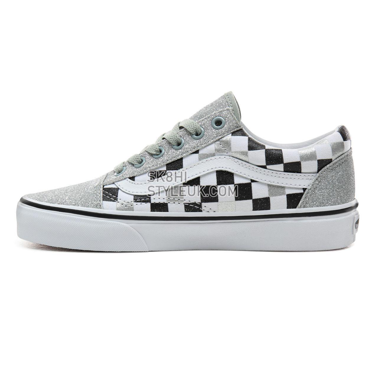 Vans Glitter Checkerboard Old Skool Classic Womens - (Glitter Checkerboard) Silver/True White VN0A4BV5V3J Shoes