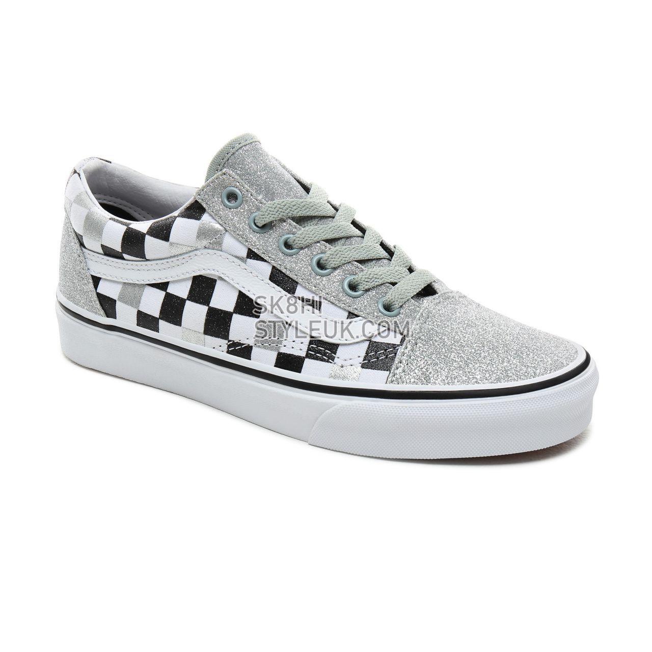 Vans Glitter Checkerboard Old Skool Classic Womens - (Glitter Checkerboard) Silver/True White VN0A4BV5V3J Shoes