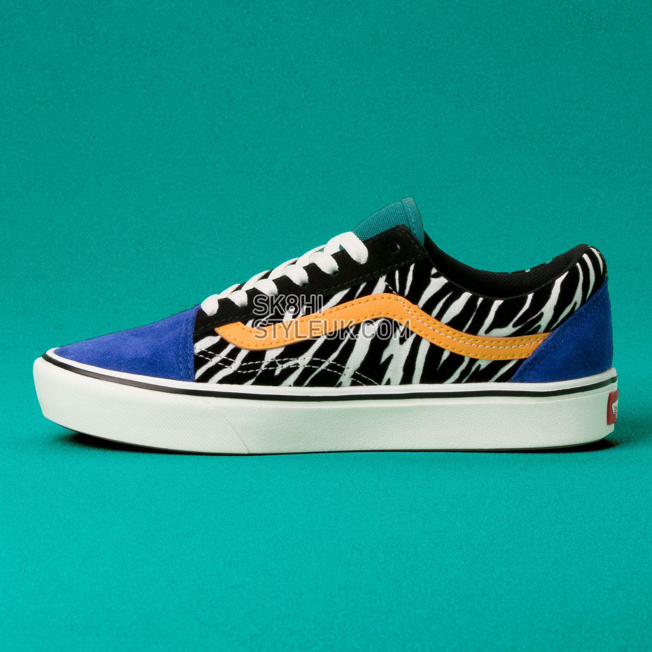 Vans Zebra ComfyCush Old Skool Classic Womens - (Zebra) Tidepool/Surf the web VN0A3WMAVWT Shoes