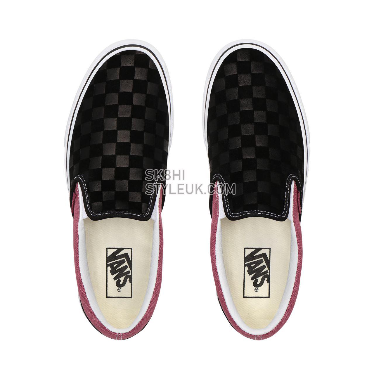 Vans Deboss Checkerboard Classic Slip-On Black Classic Mens Womens - (Deboss Checkerboard) Black/Heather Rose VN0A4U38WS5 Shoes