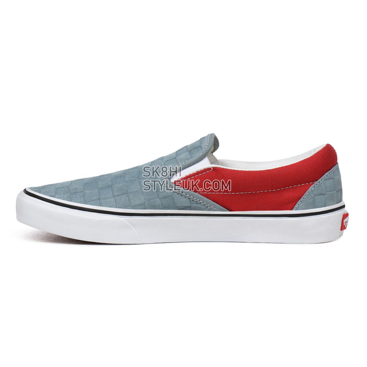 Vans Deboss Checkerboard Classic Slip-On Red Classic Mens Womens - (Deboss Checkerboard) Lead/Pompeian Red VN0A4U38WS6 Shoes