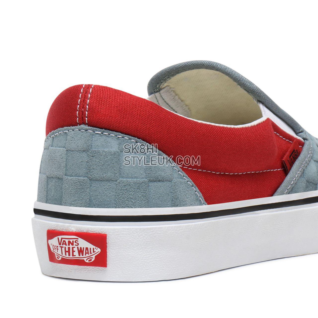 Vans Deboss Checkerboard Classic Slip-On Red Classic Mens Womens - (Deboss Checkerboard) Lead/Pompeian Red VN0A4U38WS6 Shoes