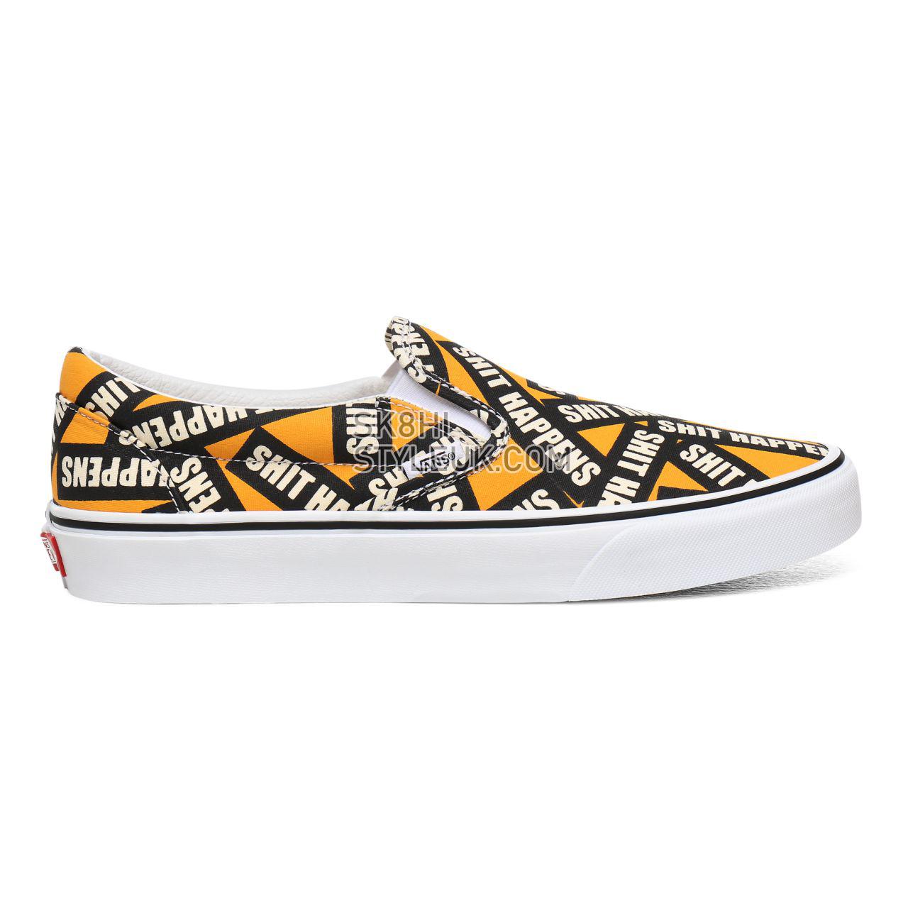 Vans Shit Happens Classic Slip-On Yellow Classic Mens Womens - (Shit Happens) Cadmium Yellow/True White VN0A4U38WTX Shoes