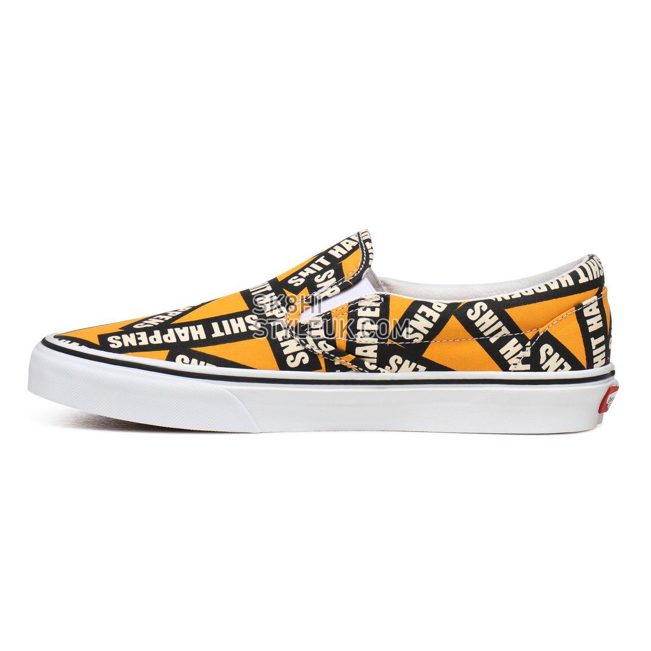 Vans Shit Happens Classic Slip-On Yellow Classic Mens Womens - (Shit Happens) Cadmium Yellow/True White VN0A4U38WTX Shoes