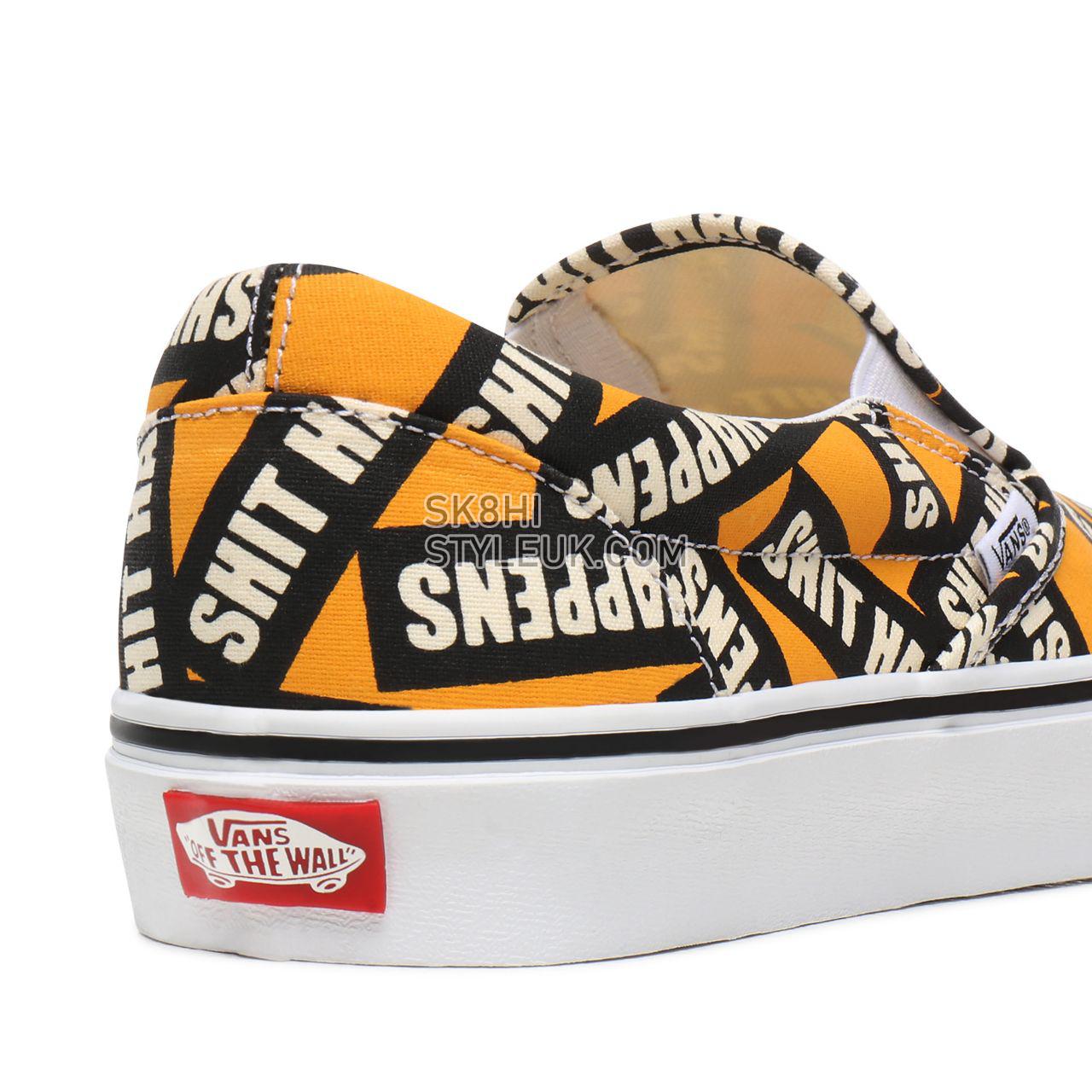 Vans Shit Happens Classic Slip-On Yellow Classic Mens Womens - (Shit Happens) Cadmium Yellow/True White VN0A4U38WTX Shoes