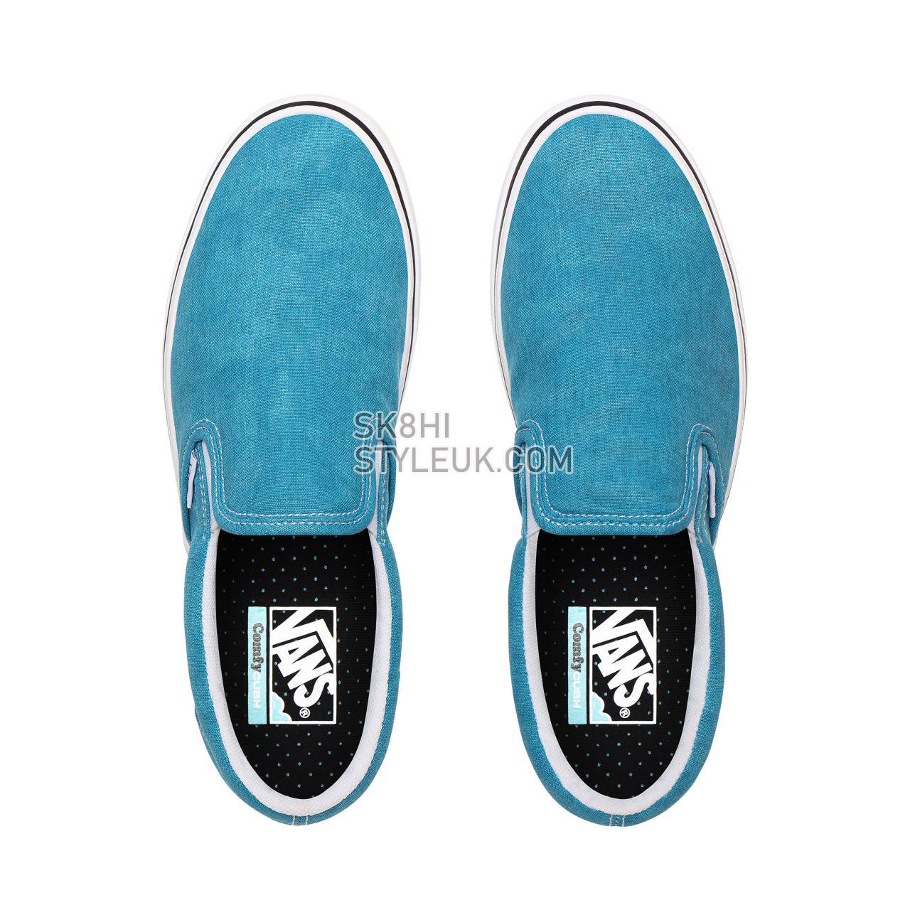 Vans Washed Canvas ComfyCush Slip-On Blue Classic Mens Womens - (Washed Canvas) Caribbean Sea VN0A3WMDWXQ Shoes