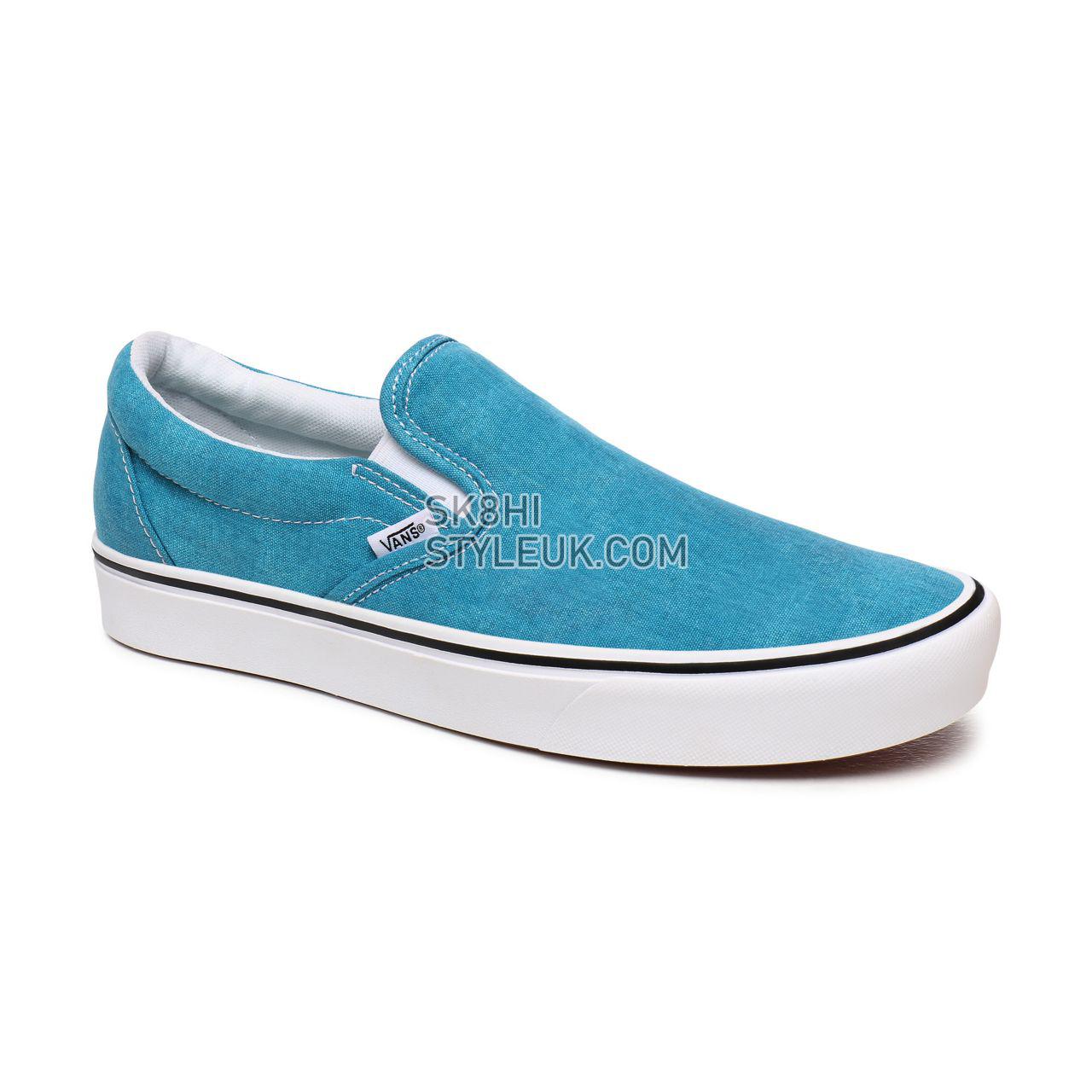 Vans Washed Canvas ComfyCush Slip-On Blue Classic Mens Womens - (Washed Canvas) Caribbean Sea VN0A3WMDWXQ Shoes