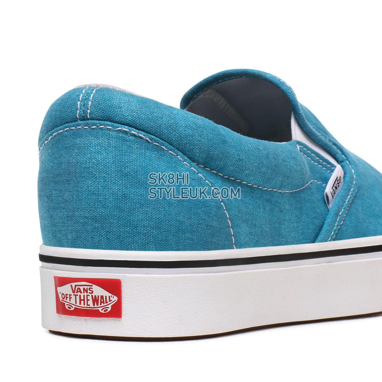 Vans Washed Canvas ComfyCush Slip-On Blue Classic Mens Womens - (Washed Canvas) Caribbean Sea VN0A3WMDWXQ Shoes