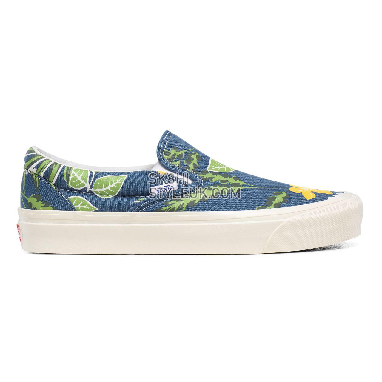 Vans Anaheim Factory Classic Slip-On 98 DX Blue Classic Mens Womens - (Anaheim Factory) Og Aloha/Og Navy VN0A3JEXWVQ Shoes