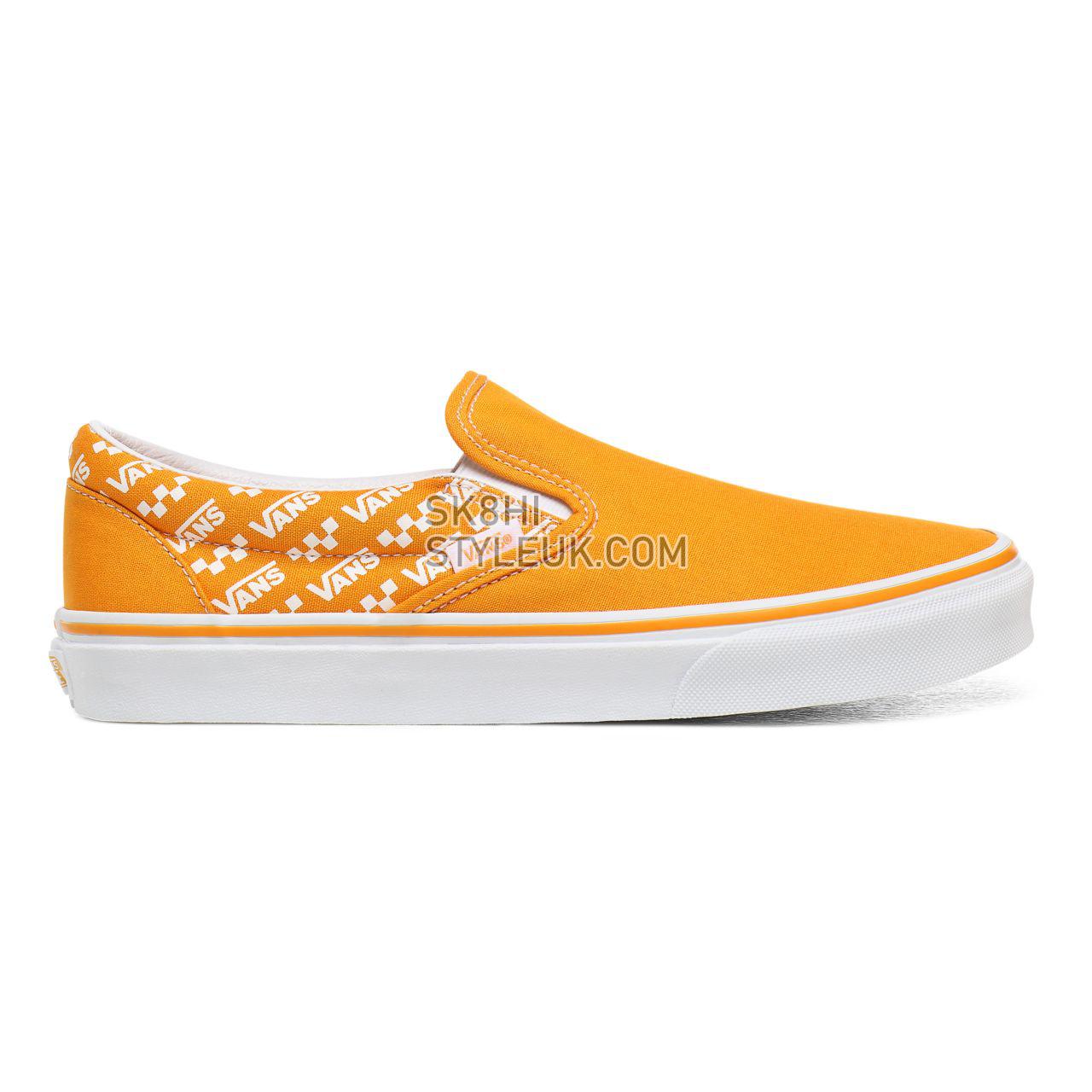 Vans Logo Repeat Classic Slip-On Orange Classic Mens Womens - (Logo Repeat) Cadmium Yellow/True White VN0A4U38WL3 Shoes